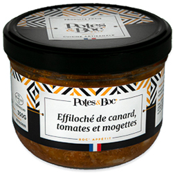 Effiloché de canard, tomates et mogettes