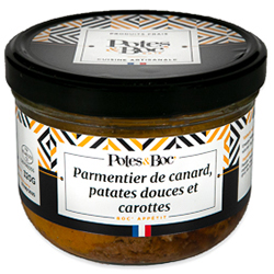 Parmentier de canard, patates douces et carottes 